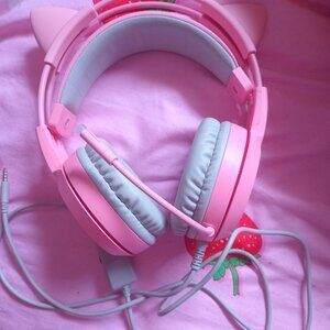 Pink Cat Ear Headphones w/Chord & Mic
